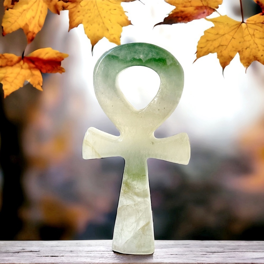 Large Rainbow Fluorite Hand Carved Egyptian Ankh Cross Gemstone Healing …